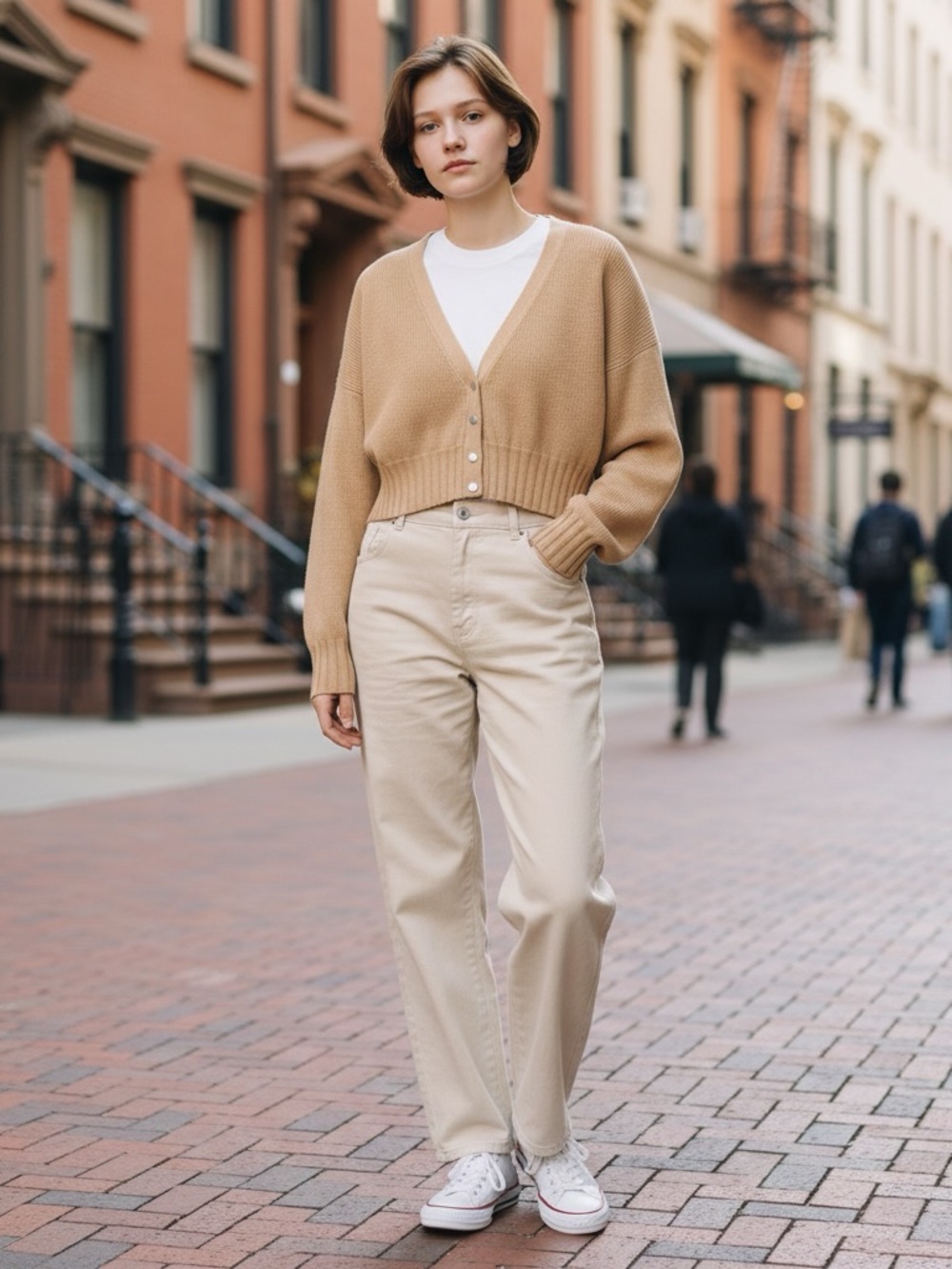 Urban Outfitters Cropped Knit Cardigan Sweater Tan Camel S/P